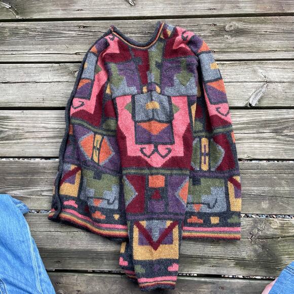 womens waliki 100% alpaca wool geometric sweater button down Large - Picture 3 of 16